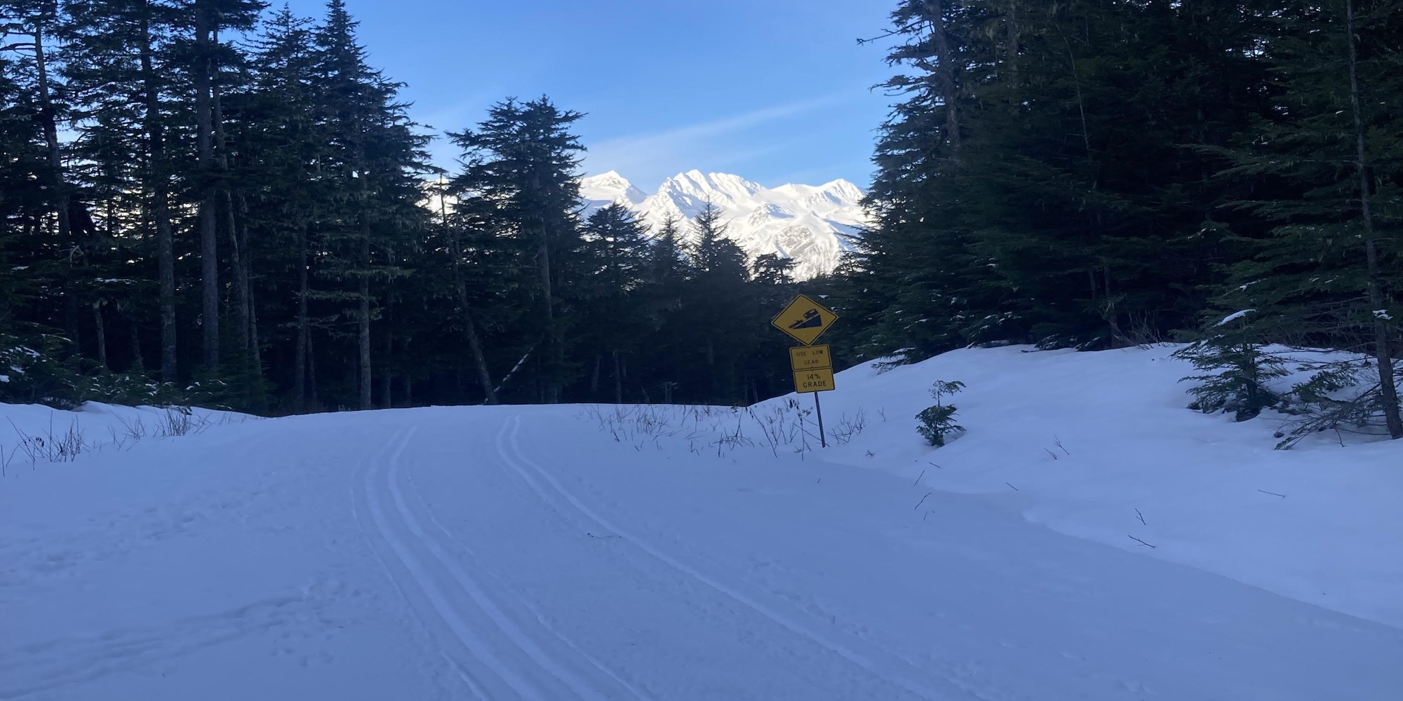 Cross country skiing at Chilkat State Park Road