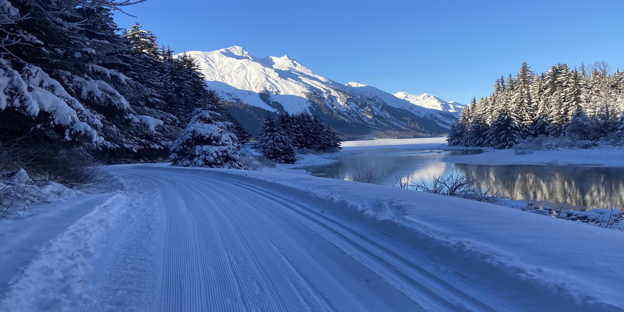 Cross country skiing at Chilkoot River Trail